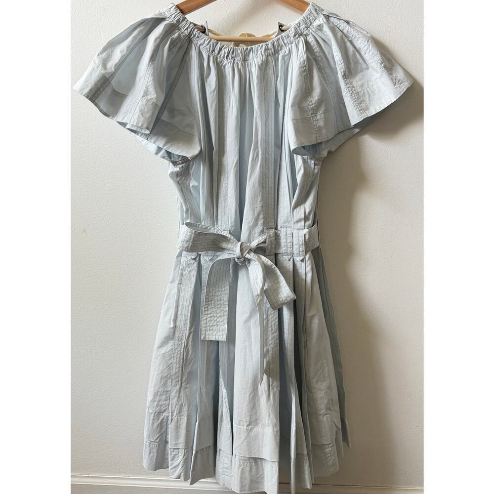ULLA JOHNSON Mae Mini Dress Sea Glass Poplin Babydoll pleated women's size 4 - Picture 4 of 8